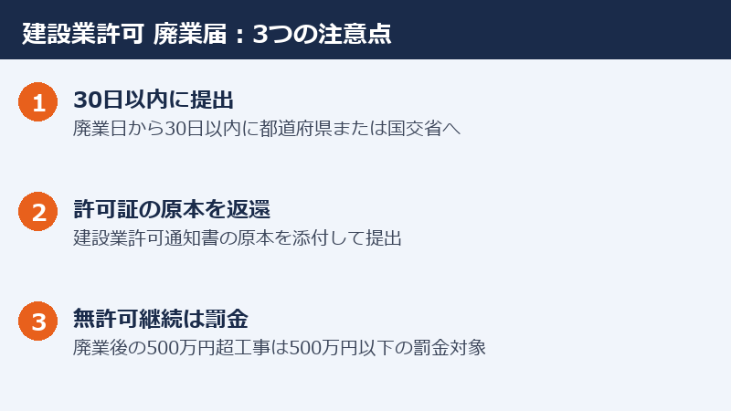 建設業許可廃業届の3つの注意点